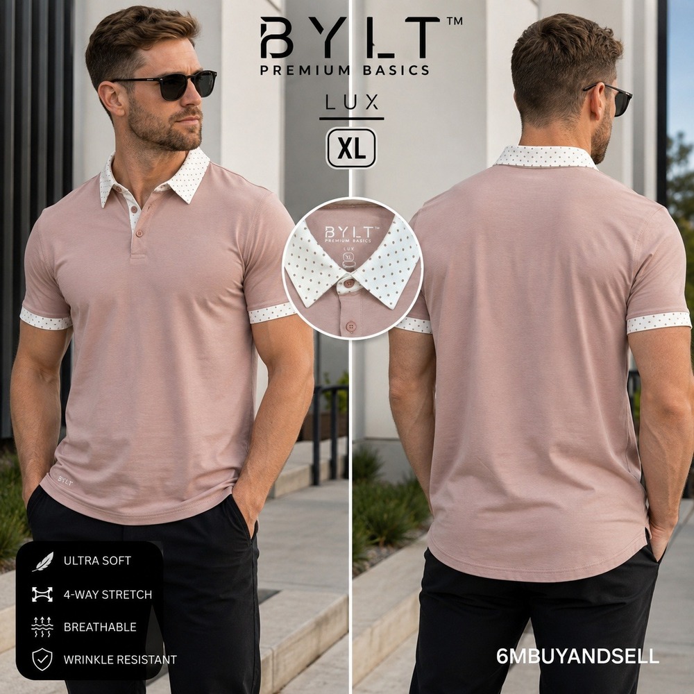 BYLT Premium Basics Lux Polo Shirt Mens XL Mauve Polka Dot XDC_SS_POLO_PKD